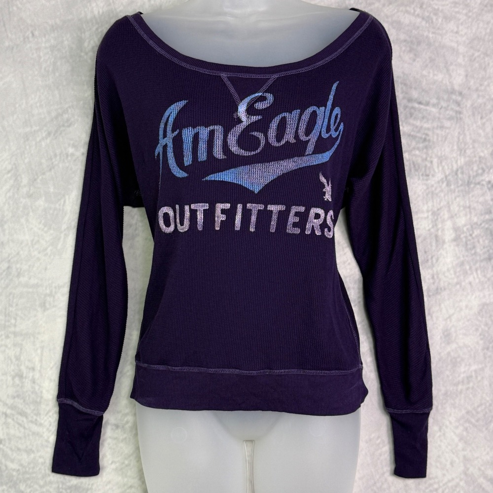 y2k American Eagle Purple Thermal Top Sz S grunge indie Elena Gilbert 2000s